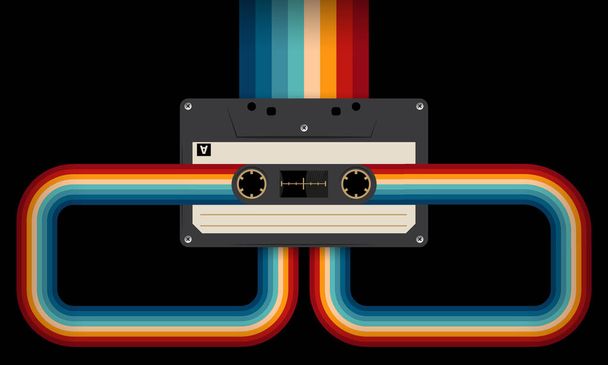 Retro musiccasette with retro colors eighties style, cassette tape, vector art image illustration, mix tape retro cassette design, Music vintage and audio theme,  Synthwave and vaporwave template - Vector, Image