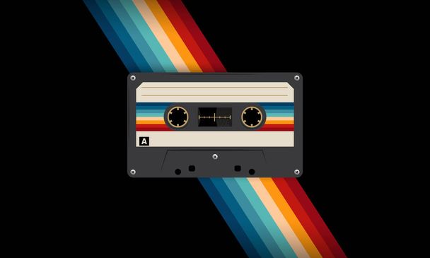 Retro musiccasette with retro colors eighties style, cassette tape, vector art image illustration, mix tape retro cassette design, Music vintage and audio theme,  Synthwave and vaporwave template - Vector, afbeelding
