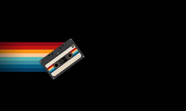 Retro musiccasette with retro colors eighties style, cassette tape, vector art image illustration, mix tape retro cassette design, Music vintage and audio theme,  Synthwave and vaporwave template - Vecteur, image
