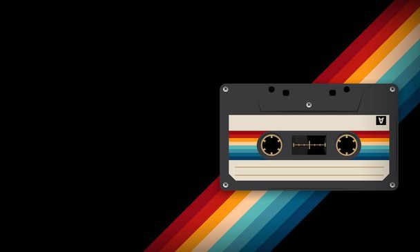 Retro musiccasette with retro colors eighties style, cassette tape, vector art image illustration, mix tape retro cassette design, Music vintage and audio theme,  Synthwave and vaporwave template - Vektor, Bild