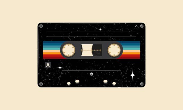 Retro musiccasette with retro colors eighties style, cassette tape, vector art image illustration, mix tape retro cassette design, Music vintage and audio theme,  Synthwave and vaporwave template - Vektor, obrázek