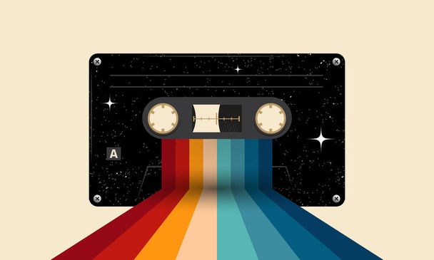 Retro musiccasette with retro colors eighties style, cassette tape, vector art image illustration, mix tape retro cassette design, Music vintage and audio theme,  Synthwave and vaporwave template - Vektor, obrázek