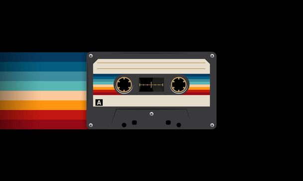 Retro musiccasette with retro colors eighties style, cassette tape, vector art image illustration, mix tape retro cassette design, Music vintage and audio theme,  Synthwave and vaporwave template - Vektori, kuva