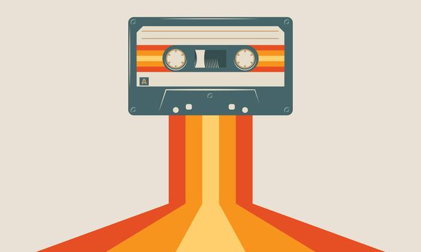 Soft green musiccasette, cassette tape, vector art image illustration, isolated on beige background, mix tape retro cassette design, Music vintage and audio theme Vector illustration - Vector, imagen