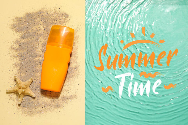 Banner with sunscreen and text SUMMER TIME - Photo, Image