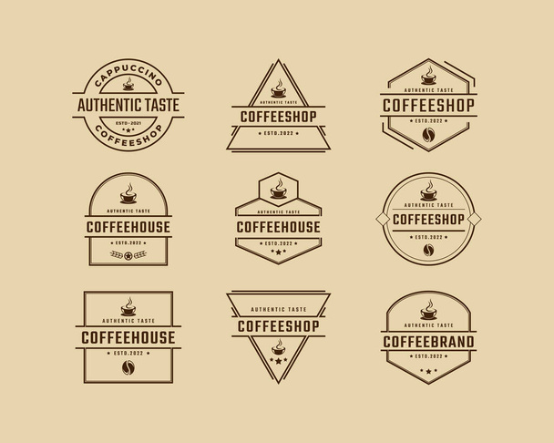 Vintage Retro Badge Emblem Logotype Coffee Shop with Coffee Bean Silhouette Logo Design Linear Style - Vektor, kép
