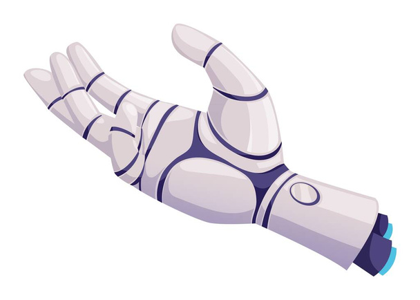 Human hand, futuristic robot arm with metal fingers. Vector innovation artificial technology cyborg droid robotic mechanical prosthesis - Vector, Image