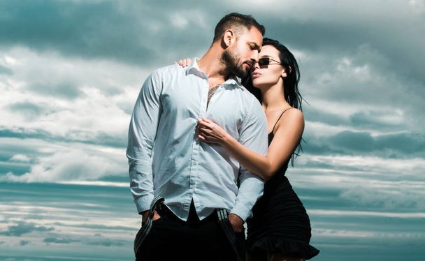 Lovely sexy couple. I Love You. Couple In Love. Romantic kiss and love. Dominant man hugging sensual woman. Passion and sensual - Zdjęcie, obraz