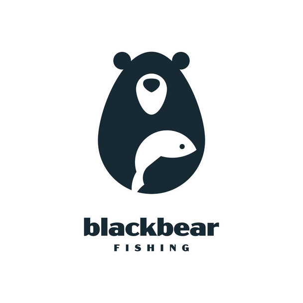 Black bear and fishing logo design vector graphic symbol icon illustration creative idea - Vector, Image