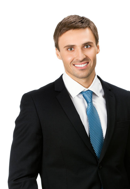 Portrait of young happy smiling business man, isolated over white background - Zdjęcie, obraz