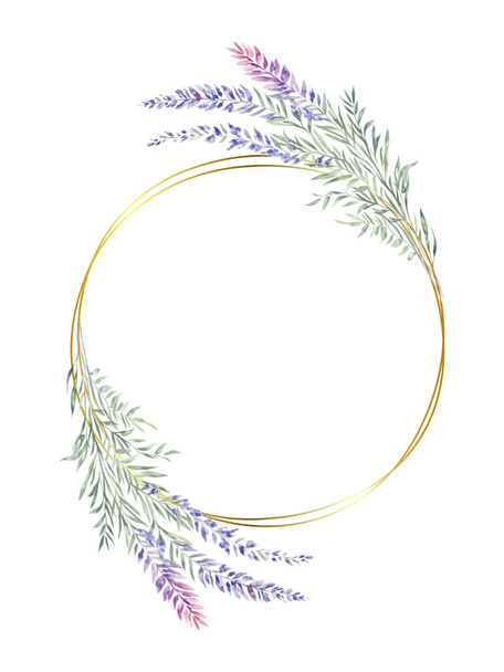 Cadre rond en or avec aquarelle fleurs sauvages isolées sur blanc, vecteur. Illustration vectorielle - Vecteur, image