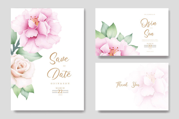 wedding invitation card with floral rose watercolor - Вектор,изображение