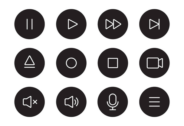 Audio sound, video player button line icon. Music play, sound mute, pause button thin editable line icon set. Microphone, camera, audio pictogram. Vector illustration. - Διάνυσμα, εικόνα