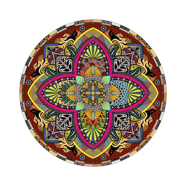 illustration of Mandala art, Tibetan Buddhist Mandala, Decorative round ornament, Isolated on white background, Arabic, Indian, ottoman motifs, Japanese, Colorful Mandala Art, pictures for meditation - Фото, зображення
