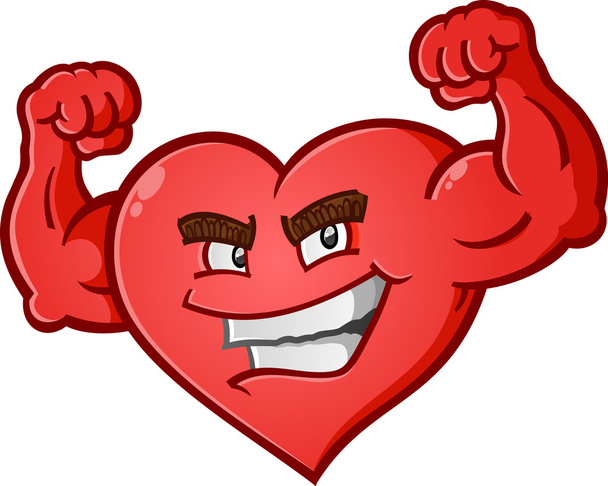 Serce wyginanie mięśni postać z kreskówki - Wektor, obraz