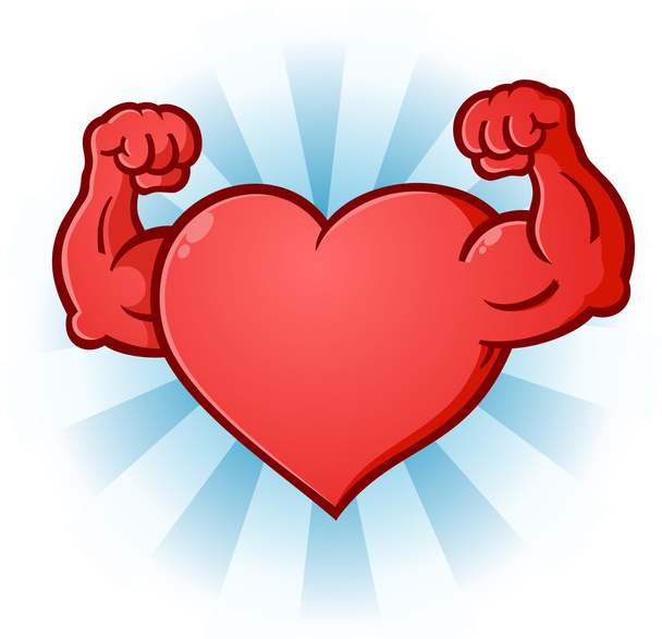 Corazón Flexing Músculos Personaje de dibujos animados
 - Vector, imagen