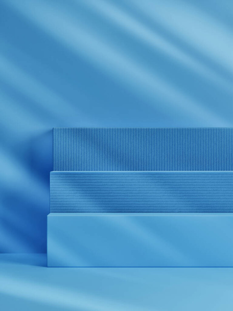 Premium minimalism geometry podium with abstract shadow for presentation, blue background, 3d illustration. - Valokuva, kuva