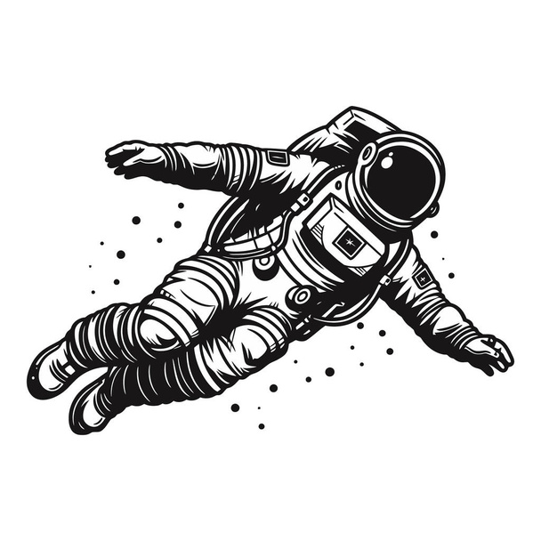 Astronaut in space. A man in a suit on the background of an infinite universe. Monochrome logo on a white background. Vector illustration - Vecteur, image