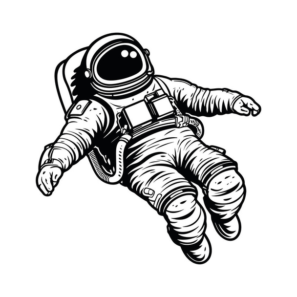 Astronaut in space. A man in a suit on the background of an infinite universe. Monochrome logo on a white background. Vector illustration - Вектор, зображення