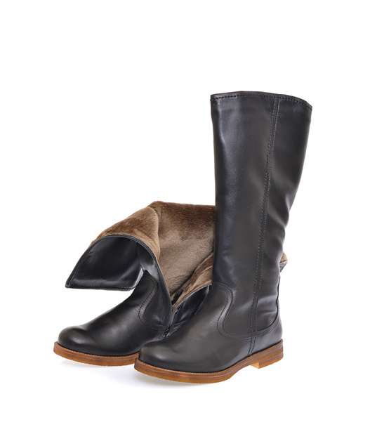 Womens Black Leather Boots Isolated - Photo, Image