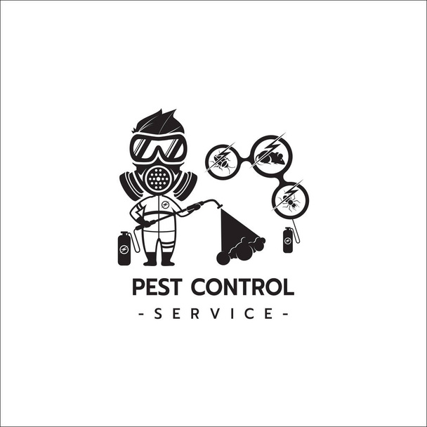 Pest Control Service logo template isolated silhouette with Equipped Man in Protective Suit Holding Chemical Cylinder isolated silhouette on white background vector illustration - Vector, Image