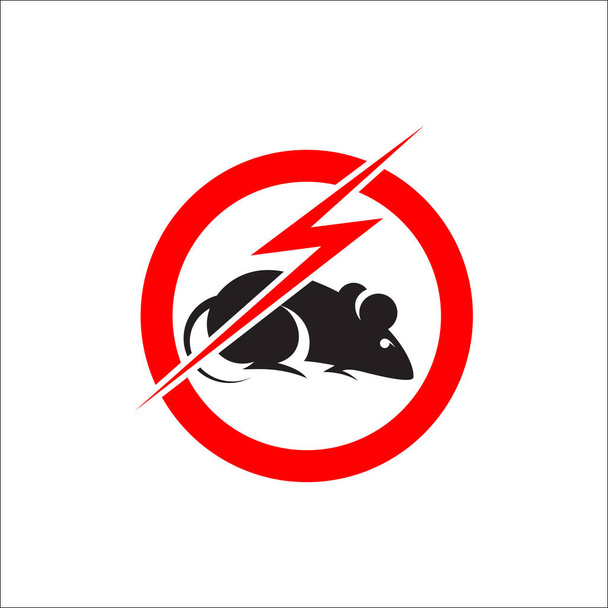 Rata en rojo prohibiendo círculo de chispas. Signo anti rata, icono de control de plagas. Señal de parada de control de plagas de ratas en ilustración de vector de fondo blanco - Vector, imagen