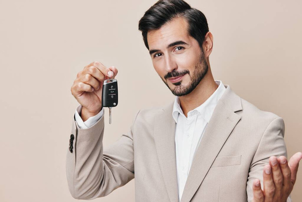 key man business smile lock credit system alarm driver studio purchase buy person car hand male driving security auto holding service - Photo, Image