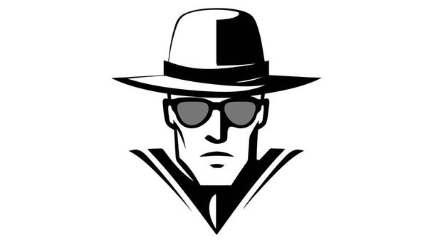 Spion-Detektiv-Design-Vorlage. Das Logo krimineller Internet-Hacker. Ermittlungskonzept. Vektorillustration. - Vektor, Bild
