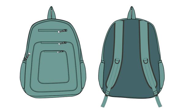 Backpack Technical drawing fashion flat sketch vector illustration template front and back views isolated on white background - Vecteur, image