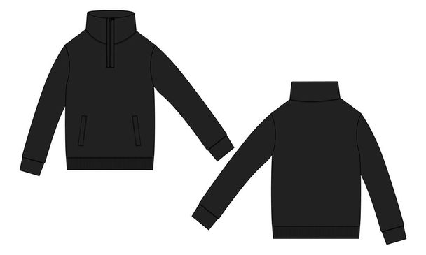 Длинный рукав куртки технический рисунок моды плоский эскиз векторного иллюстрационного шаблона вид спереди и сзади - Вектор,изображение