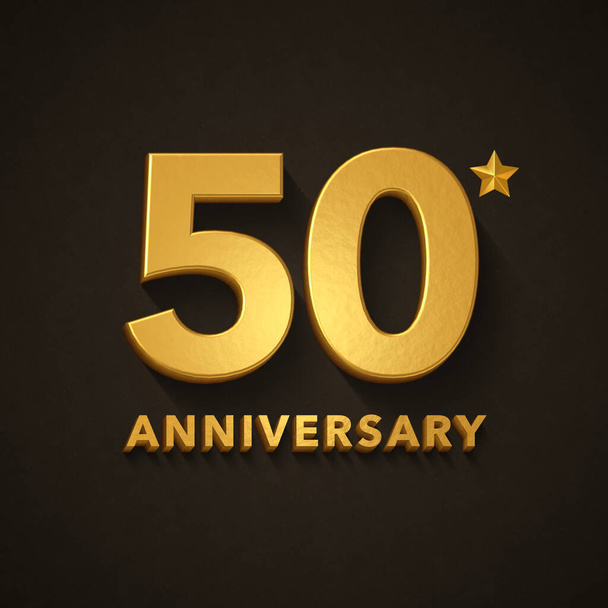50. vuosipäivä, kultainen 3d teksti tummalla taustalla, 3d renderöinti - Valokuva, kuva