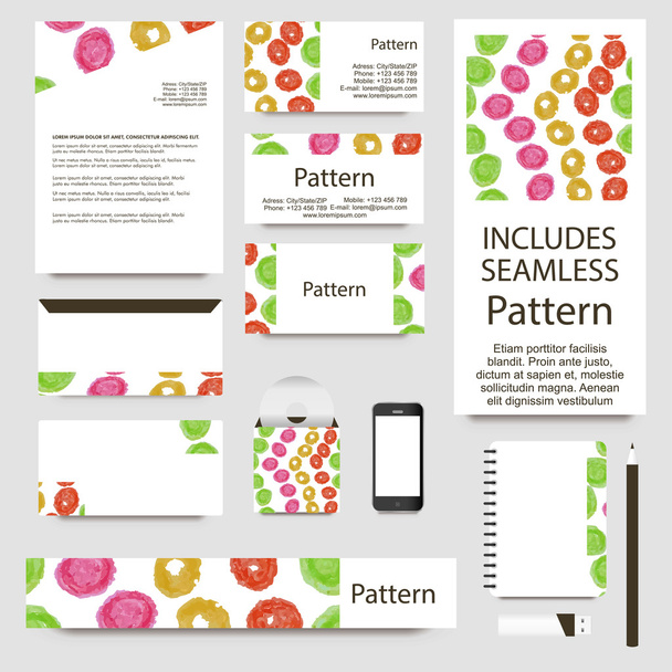 Vibrant watercolor confetti cards collection. Includes seamless pattern. - Vector, Image