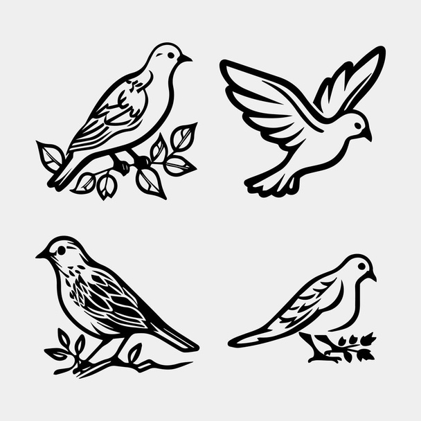 Set of flying birds sign. Dark silhouettes isolated on white. - Wektor, obraz