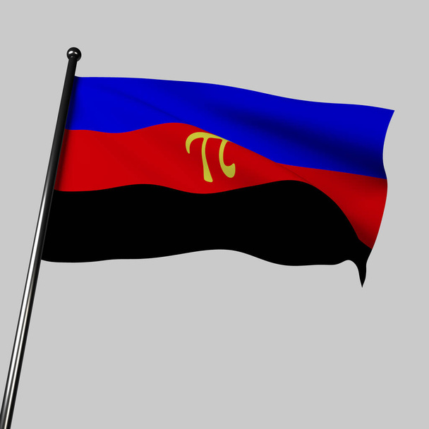 Polyamory Flag agite élégamment dans l'air avec un rendu 3D réaliste, symbolisant le standard d'amour et les relations multiples au sein de la communauté LGBTQ +. Il comporte le symbole grec PI. - Photo, image