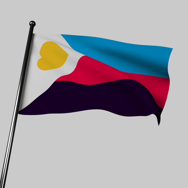New Polyamorous Flag (2022) splendidamente ondeggia nel vento, con una resa 3D del panno. Simboleggia crescita, amore e diversità nelle relazioni non monogame all'interno della comunità LGBTQ +. - Foto, immagini