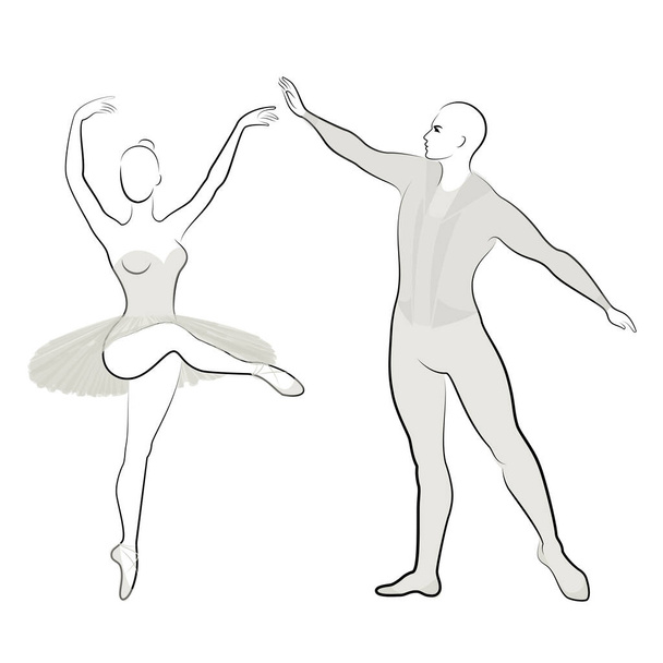 Silueta de una linda dama y juventud, bailan ballet. La mujer y el hombre tienen hermosas figuras delgadas. Bailarina y novio bailarina. Bailarina de ballet. Ilustración vectorial
 - Vector, imagen