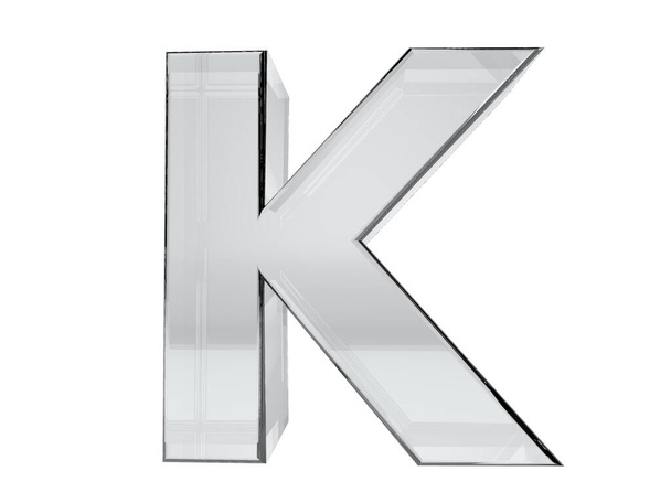 Letter K transparent glass 3d rendering. Background easy cut. Saved selection - Zdjęcie, obraz