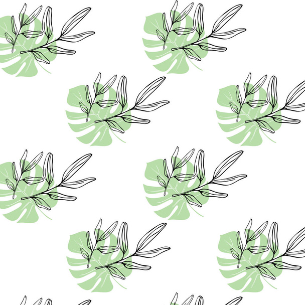 seamless painted pattern with leaves and leaves monstera - Vector, Image