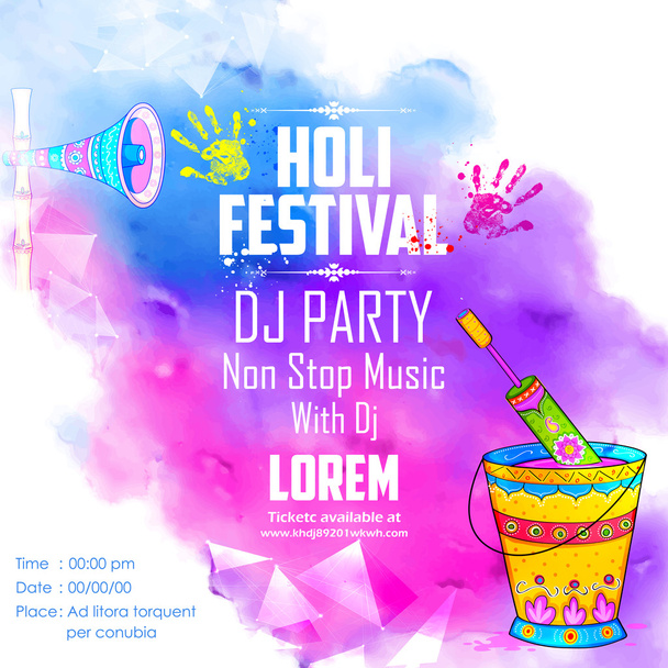 dj party banner für holi-feier - Vektor, Bild