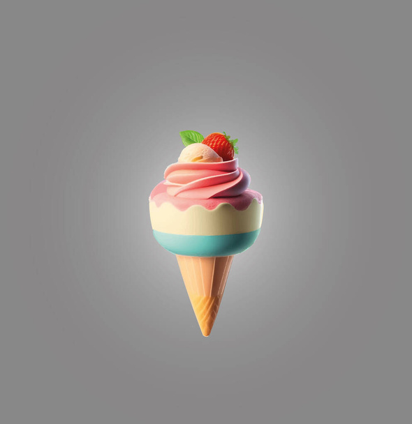Popsicles in a waffle cup on a gray background. Vector illustration - Vector, Image