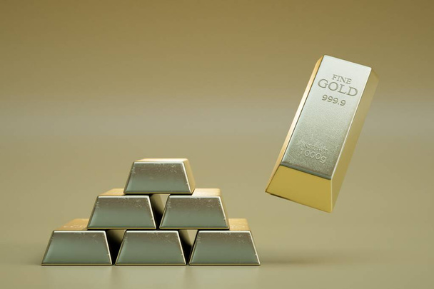 ράβδοι χρυσού που απομονώνονται σε χρυσό φόντο. 3d απόδοση. - Φωτογραφία, εικόνα