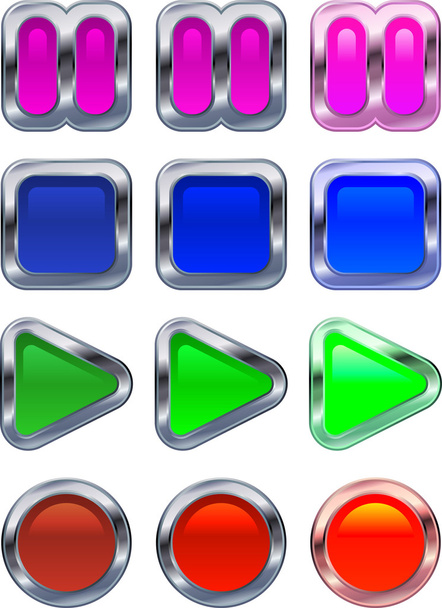 Shiny metallic glowing control panel buttons - Vector, Image