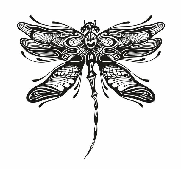 Isolated dragonfly hand drawn graphic illustration - Vektori, kuva