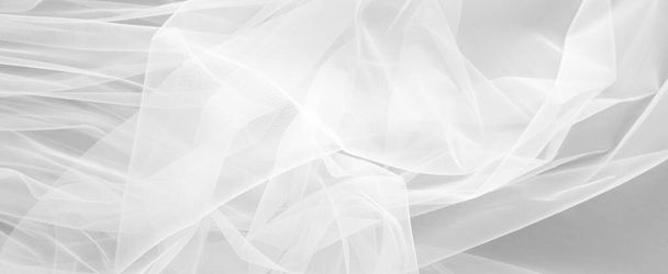 Beautiful white tulle fabric as background, banner design - Fotoğraf, Görsel