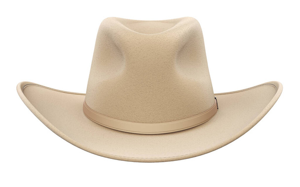 Vista frontal del sombrero de vaquero aislado sobre fondo blanco - Ilustración 3D - Foto, imagen
