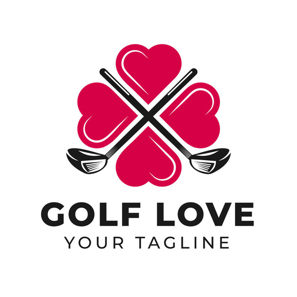 Illustration of crossed golf clubs with icon,love symbol. Sports logo design - Vector, Image