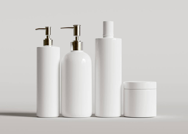 A cosmetic bottle with a white color with a texture that looks real made using 3D software, this cosmetic bottle can be used to complete your project - Photo, image