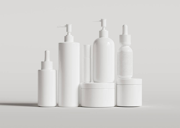 A cosmetic bottle with a white color with a texture that looks real made using 3D software, this cosmetic bottle can be used to complete your project - Fotoğraf, Görsel