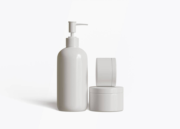 A cosmetic bottle with a white color with a texture that looks real made using 3D software, this cosmetic bottle can be used to complete your project - Photo, image
