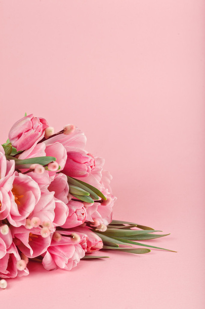 bouquet of pink tulips on pink background - Zdjęcie, obraz